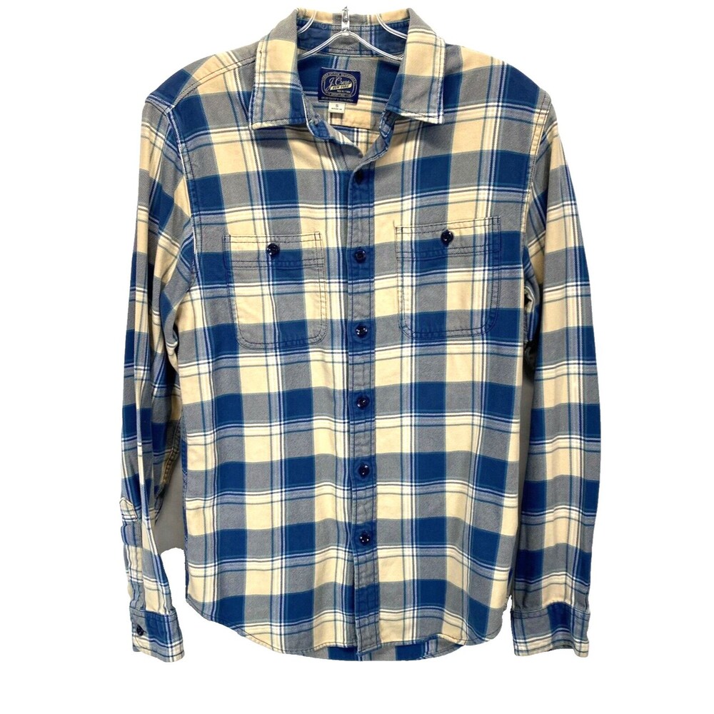 J Crew Men's Size S Sportsman's Outfitter Flannel Shirt Blue/White Plaid Cotton